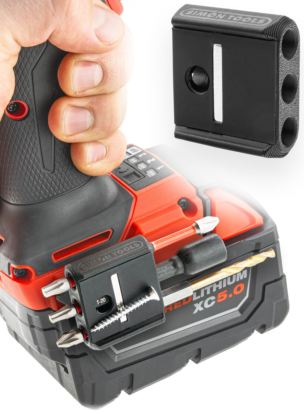 Simon Tools universal magnetic bit holder on a drill